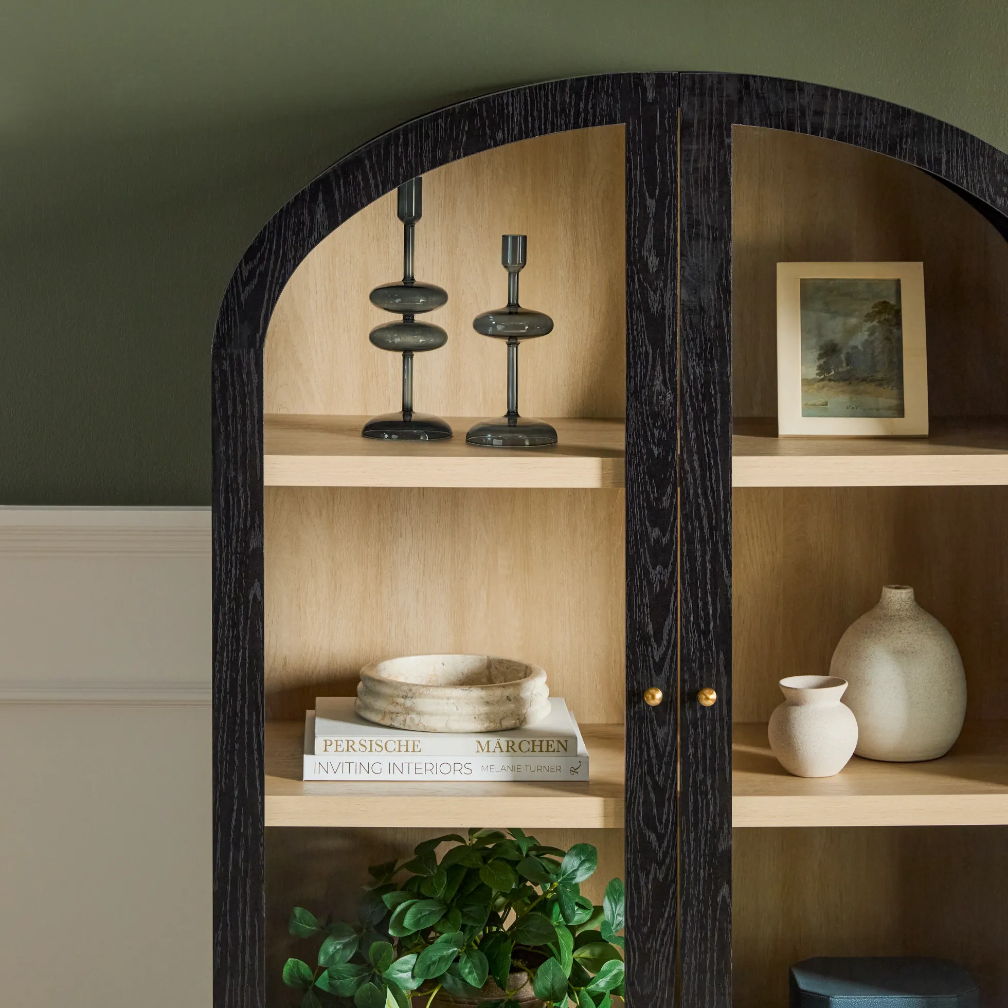 Darci Modern Arched Bookshelf Cabinet with Glass Doors