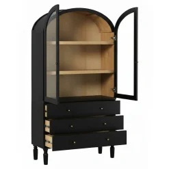 Darci Modern Arched Bookshelf Cabinet with Glass Doors