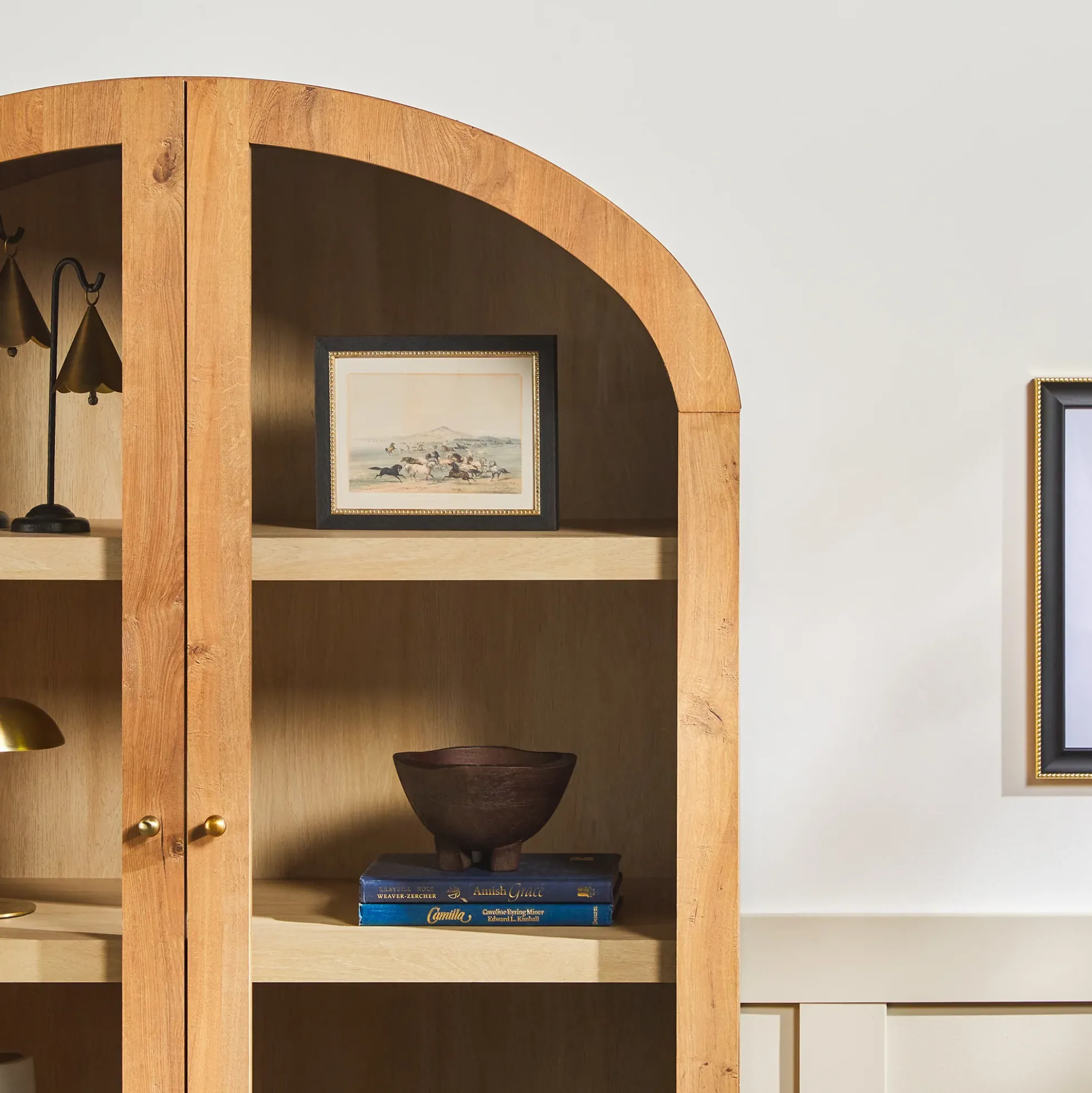 Darci Modern Arched Bookshelf Cabinet with Glass Doors