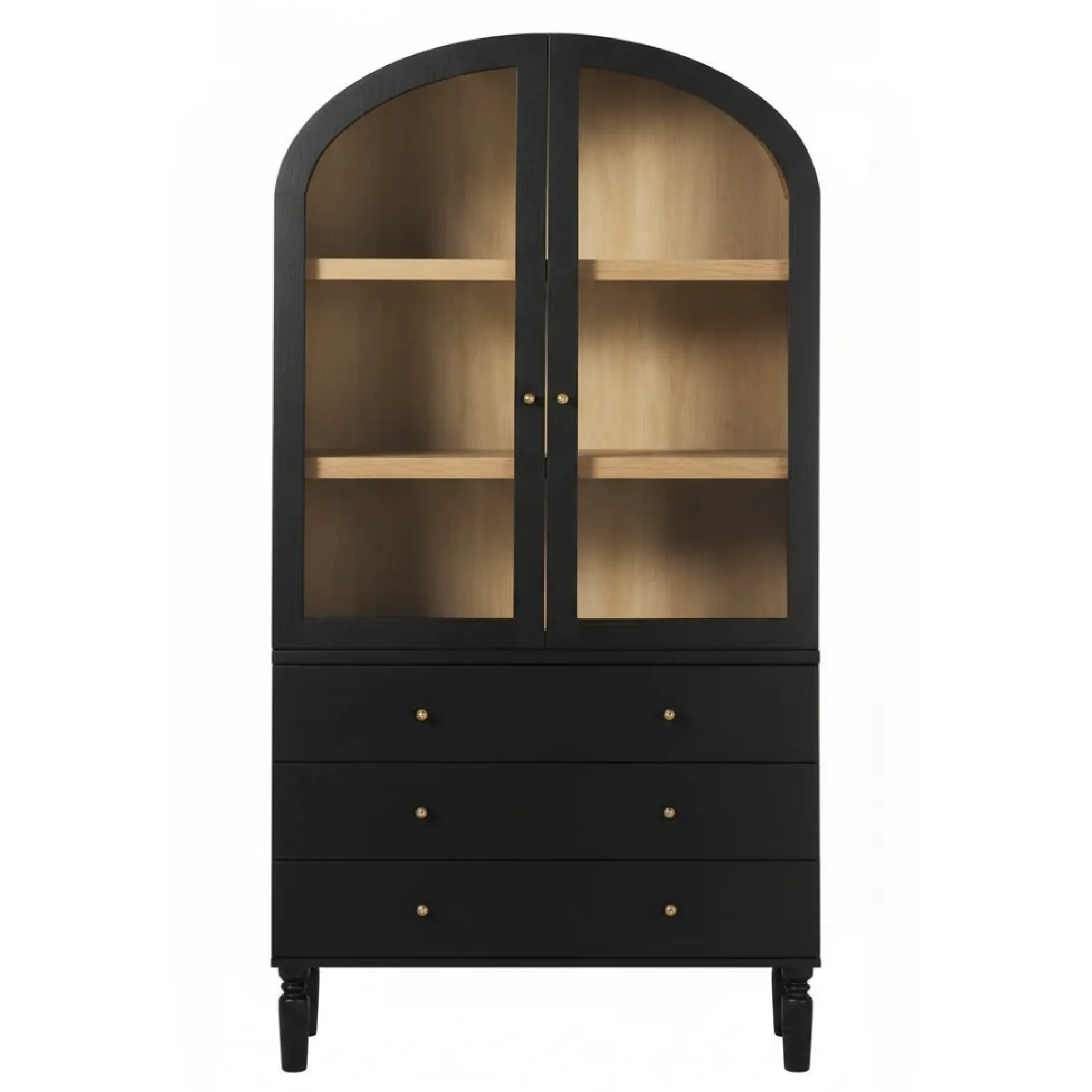 Darci Modern Arched Bookshelf Cabinet with Glass Doors