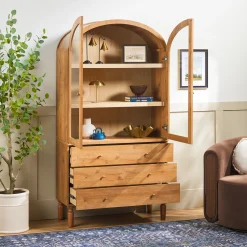 Darci Modern Arched Bookshelf Cabinet with Glass Doors