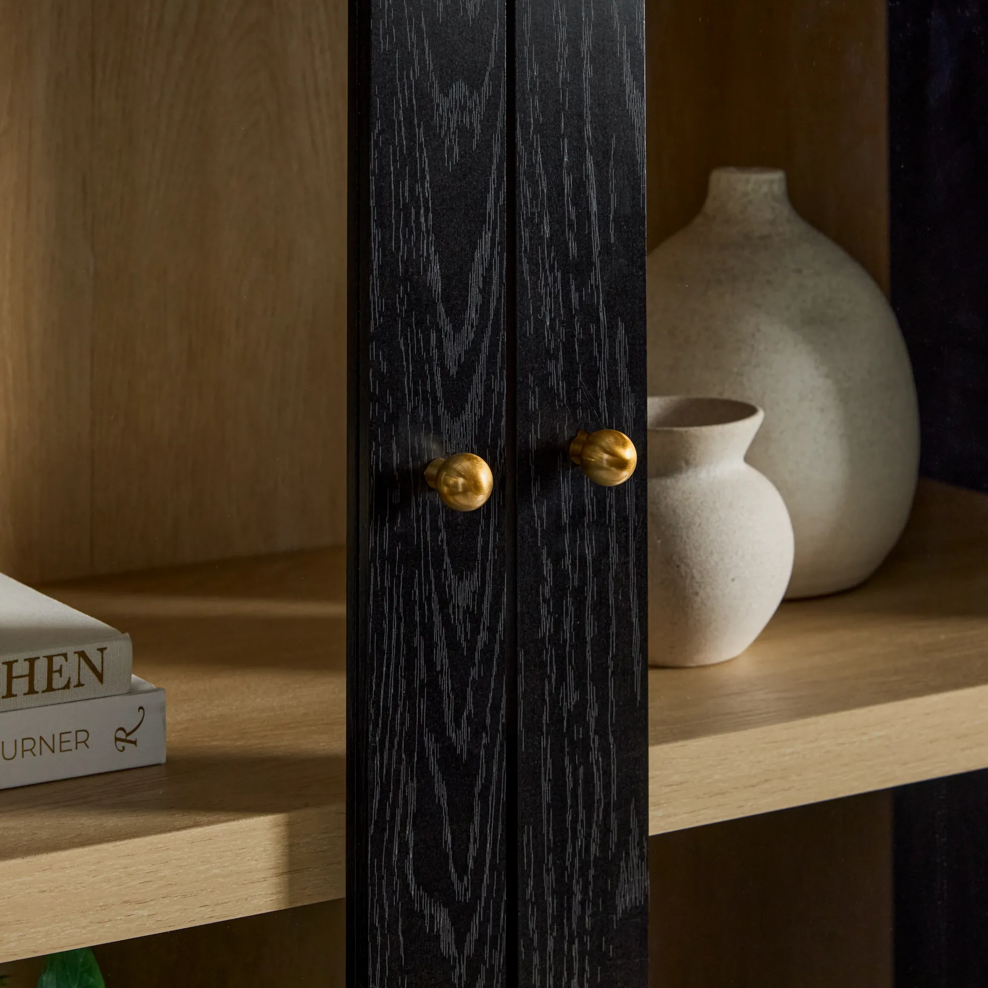 Darci Modern Arched Bookshelf Cabinet with Glass Doors