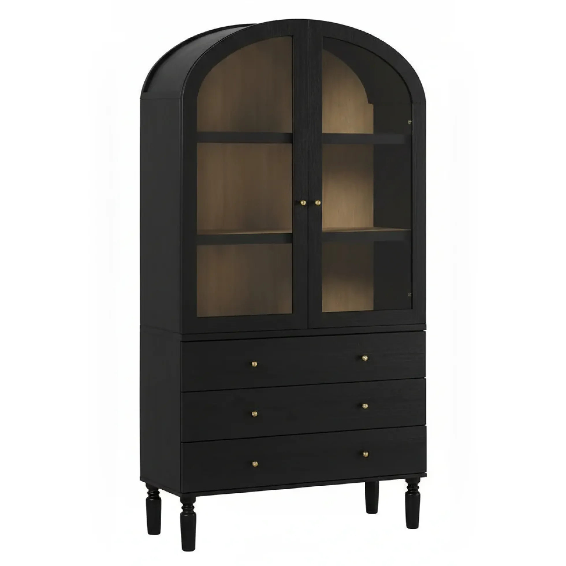 Darci Modern Arched Bookshelf Cabinet with Glass Doors