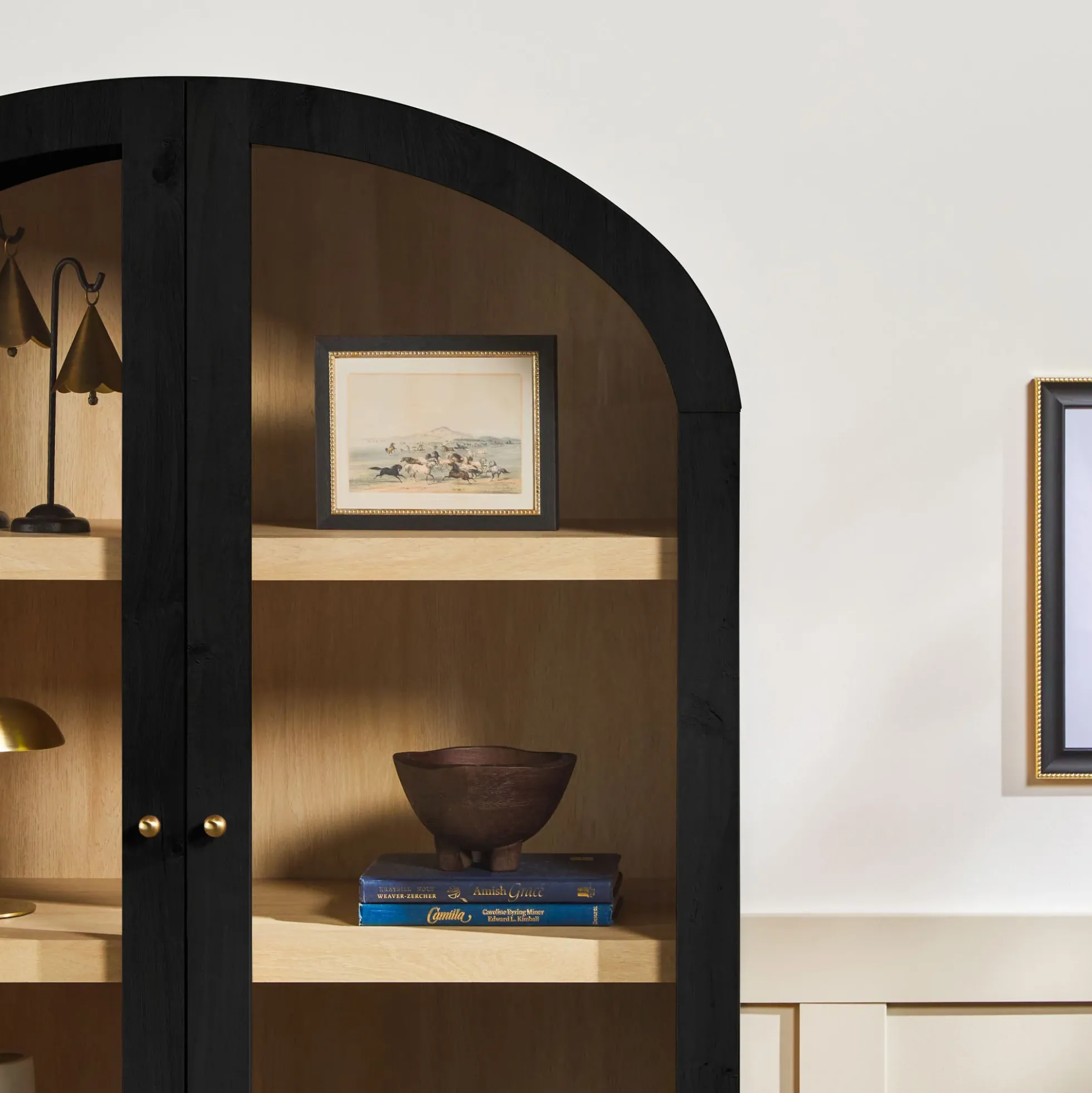 Darci Modern Arched Bookshelf Cabinet with Glass Doors