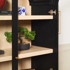 Darci Modern Arched Bookshelf Cabinet with Glass Doors & Inner Drawers