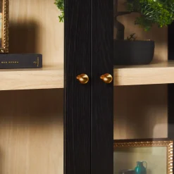 Darci Modern Arched Bookshelf Cabinet with Glass Doors & Inner Drawers