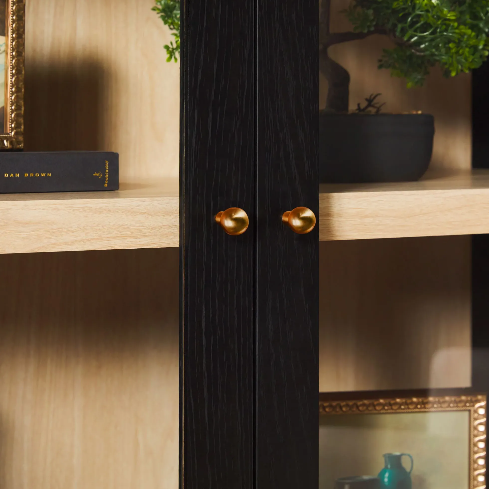 Darci Modern Arched Bookshelf Cabinet with Glass Doors & Inner Drawers