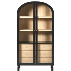 Darci Modern Arched Bookshelf Cabinet with Glass Doors & Inner Drawers