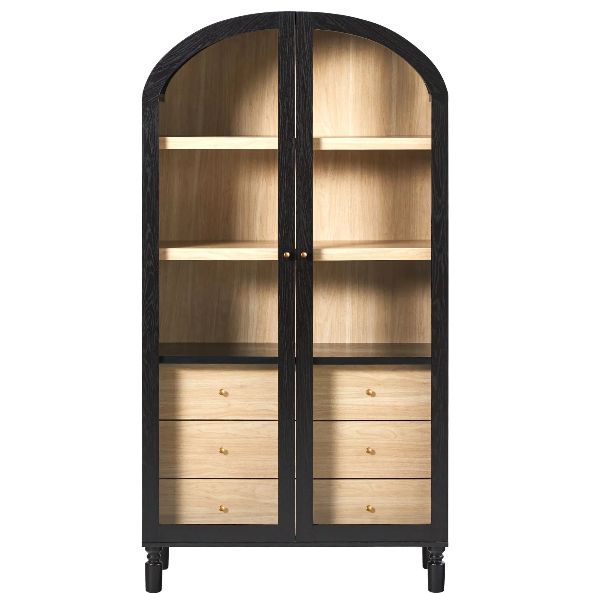 Darci Modern Arched Bookshelf Cabinet with Glass Doors & Inner Drawers