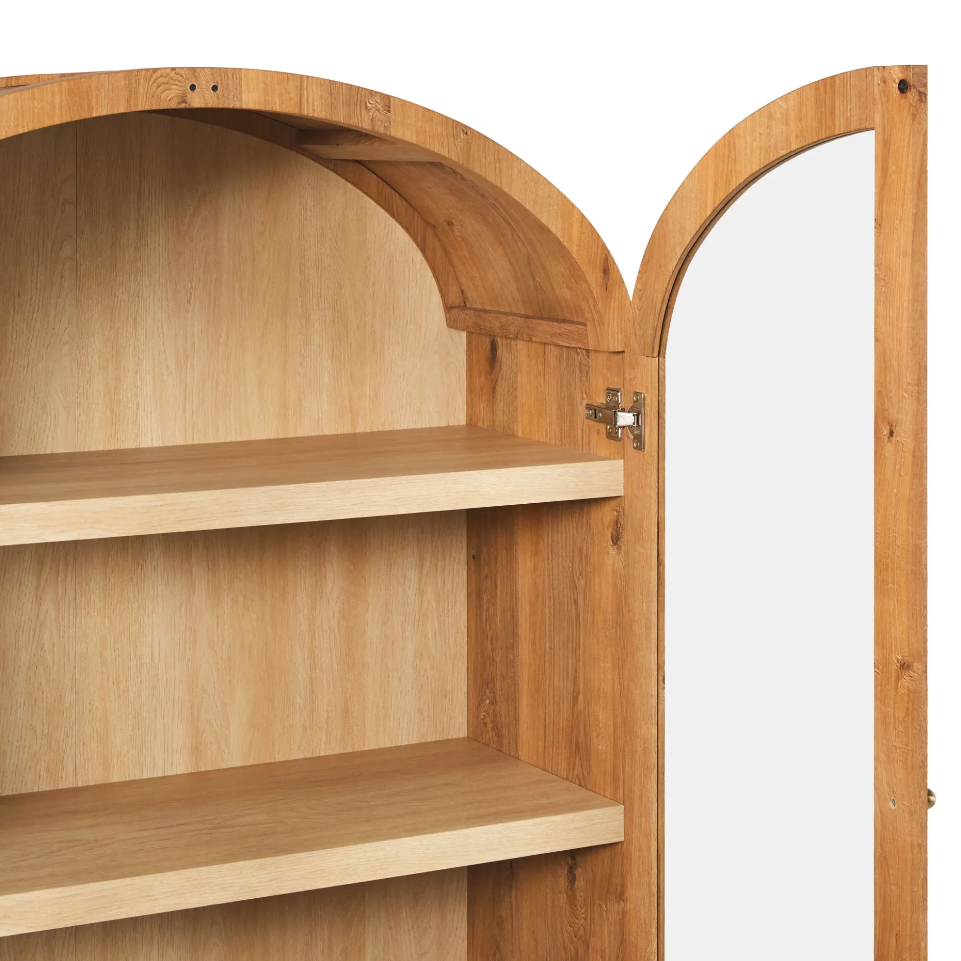 Darci Modern Arched Bookshelf Cabinet with Glass Doors & Inner Drawers