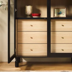 Darci Modern Arched Bookshelf Cabinet with Glass Doors & Inner Drawers
