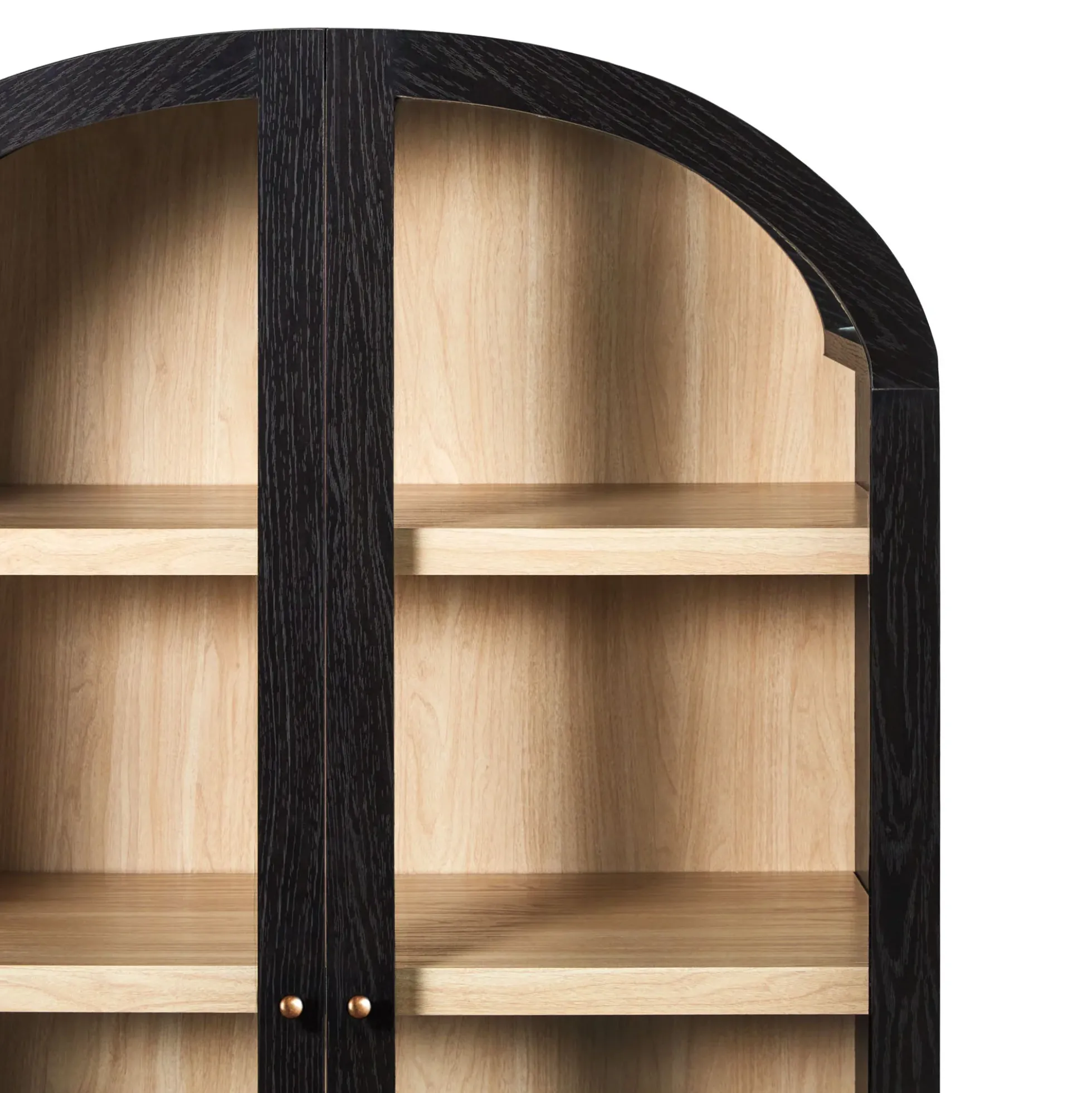Darci Modern Arched Bookshelf Cabinet with Glass Doors & Inner Drawers