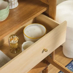 Darci Modern Arched Bookshelf Cabinet with Glass Doors & Inner Drawers