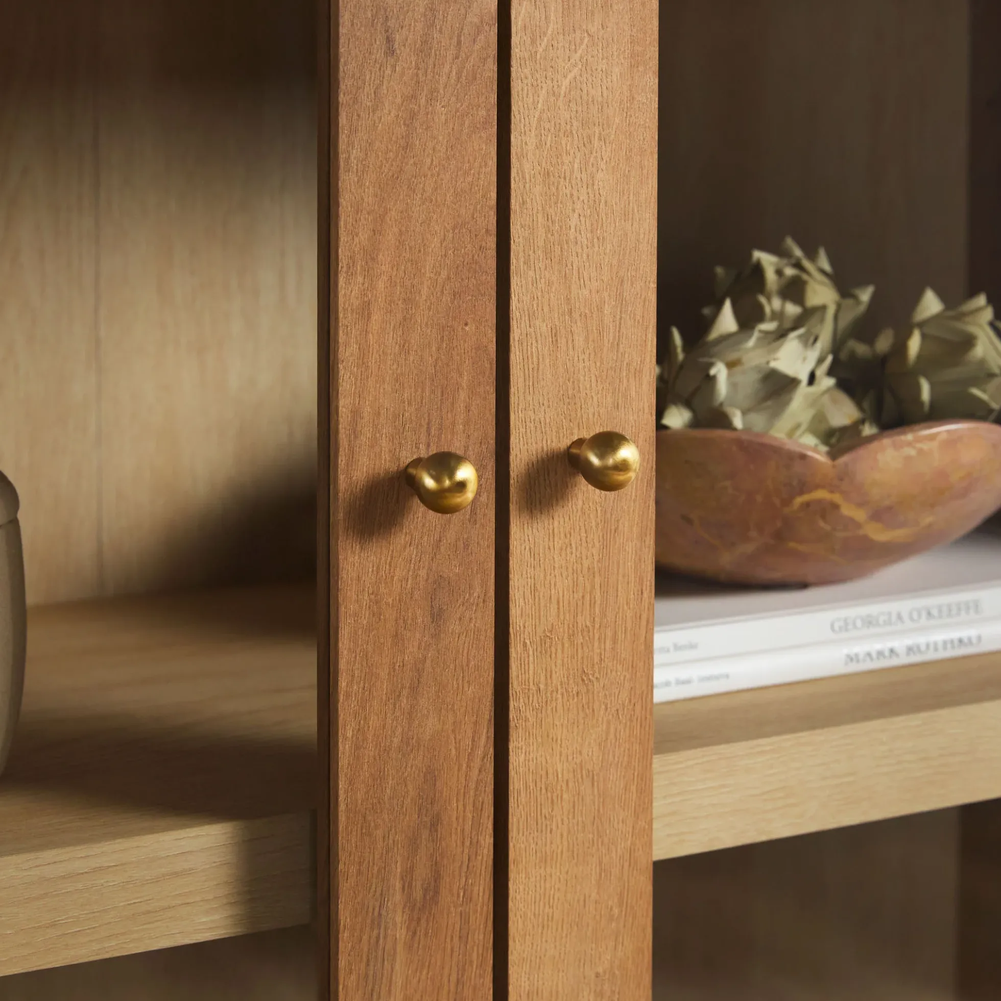 Darci Modern Arched Bookshelf Cabinet with Glass Doors & Inner Drawers