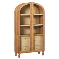 Darci Modern Arched Bookshelf Cabinet with Glass Doors & Inner Drawers