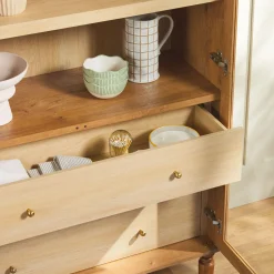 Darci Modern Arched Bookshelf Cabinet with Glass Doors & Inner Drawers