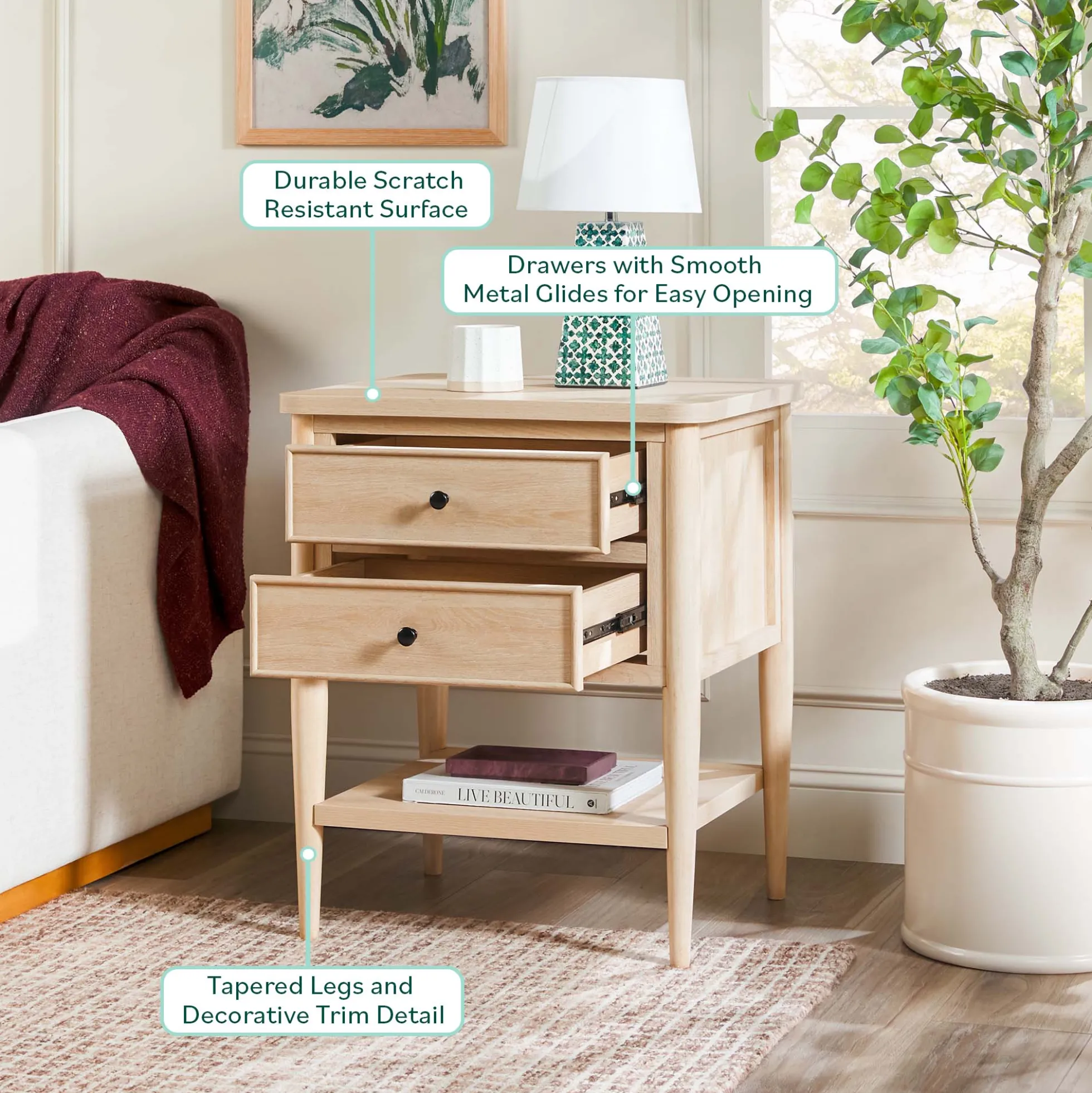 Diedra Modern Side Table with Drawers