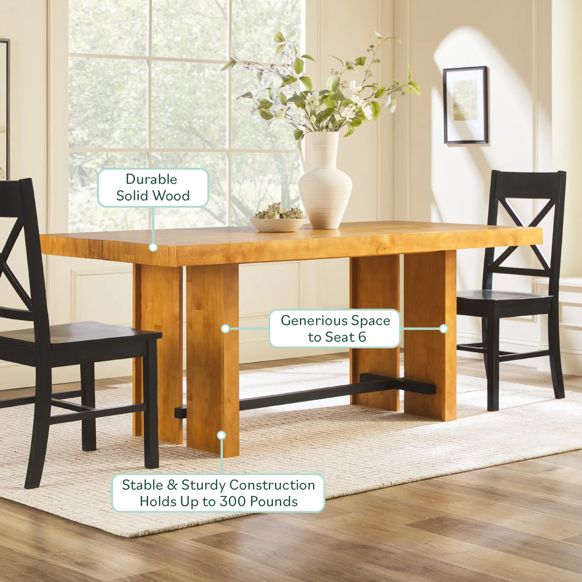Dontae 72" Solid Wood Trestle Dining Table Seats 6