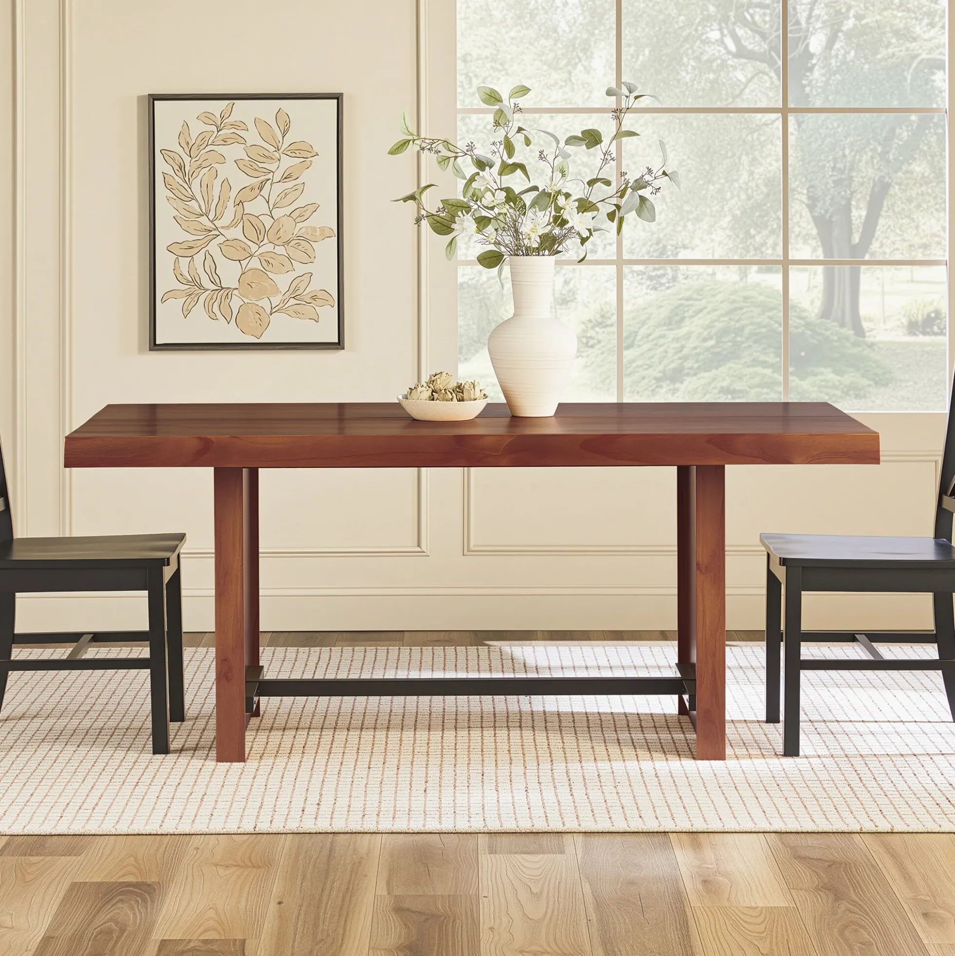 Dontae 72" Solid Wood Trestle Dining Table Seats 6