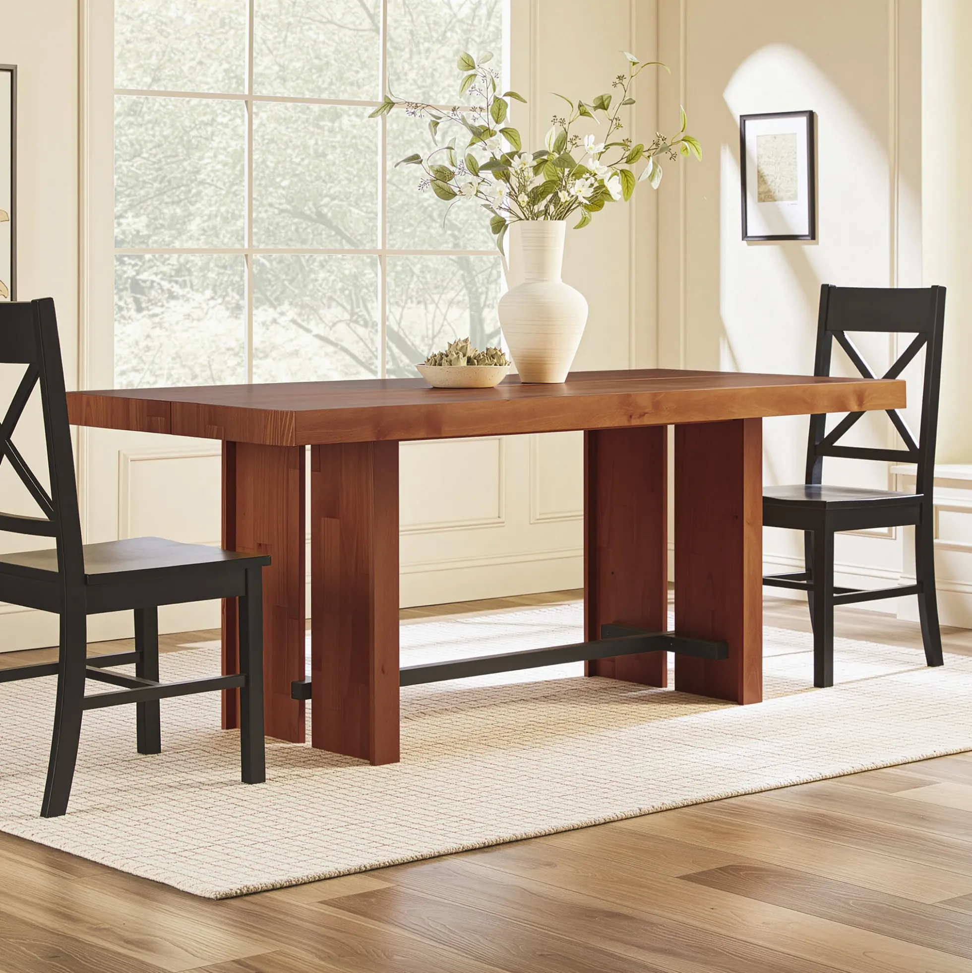 Dontae 72" Solid Wood Trestle Dining Table Seats 6