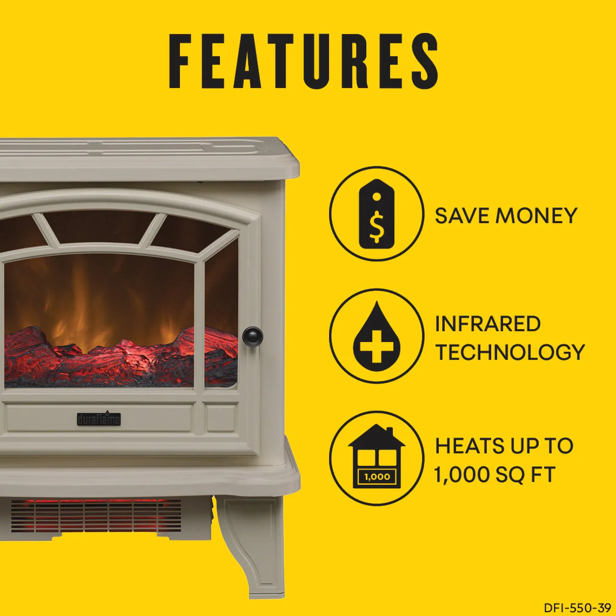 duraflame® 23' Electric Fireplace Stove Heater for up to 1,000sq ft