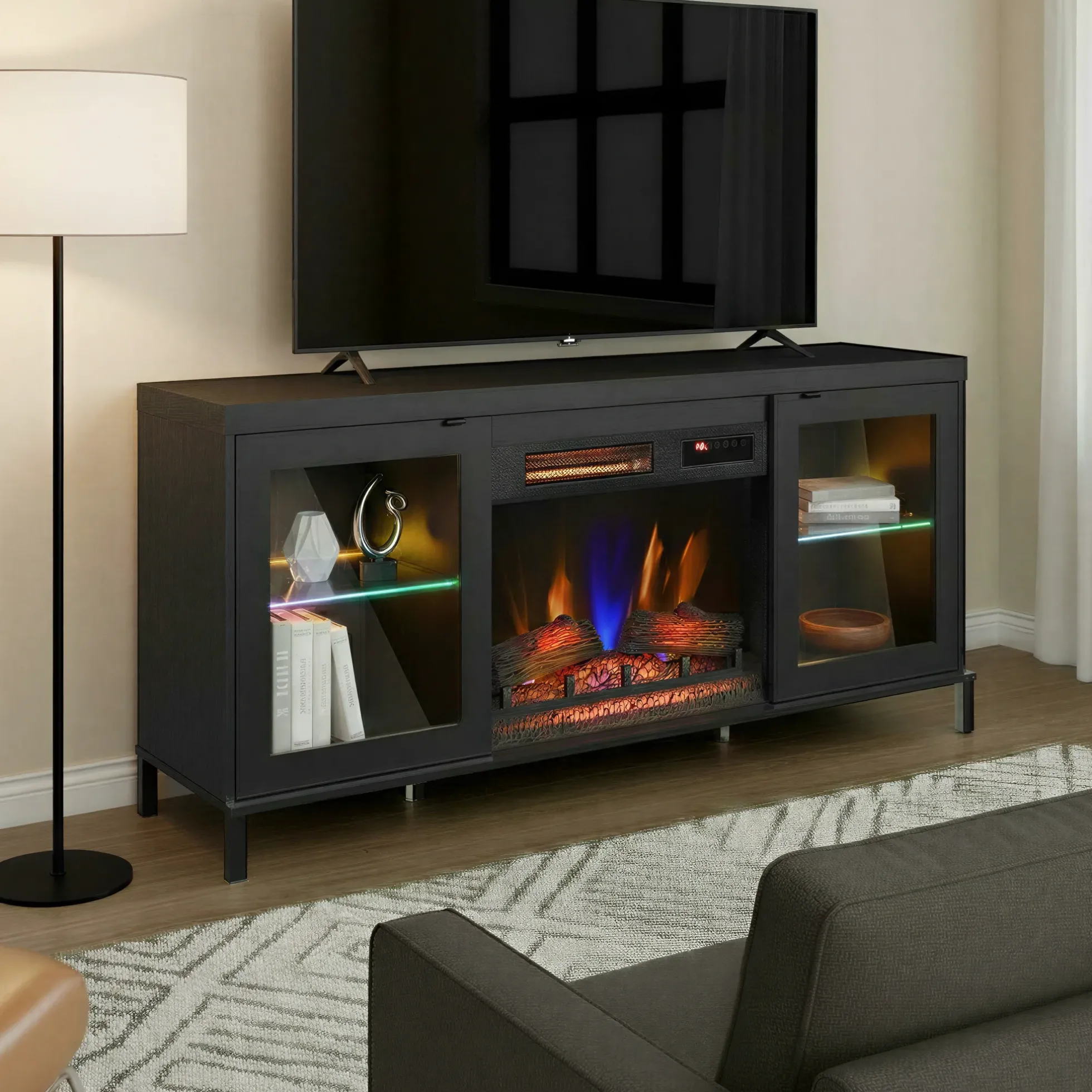 duraflame® Electric Fireplace TV Stand with Modern LED Lights and Storage