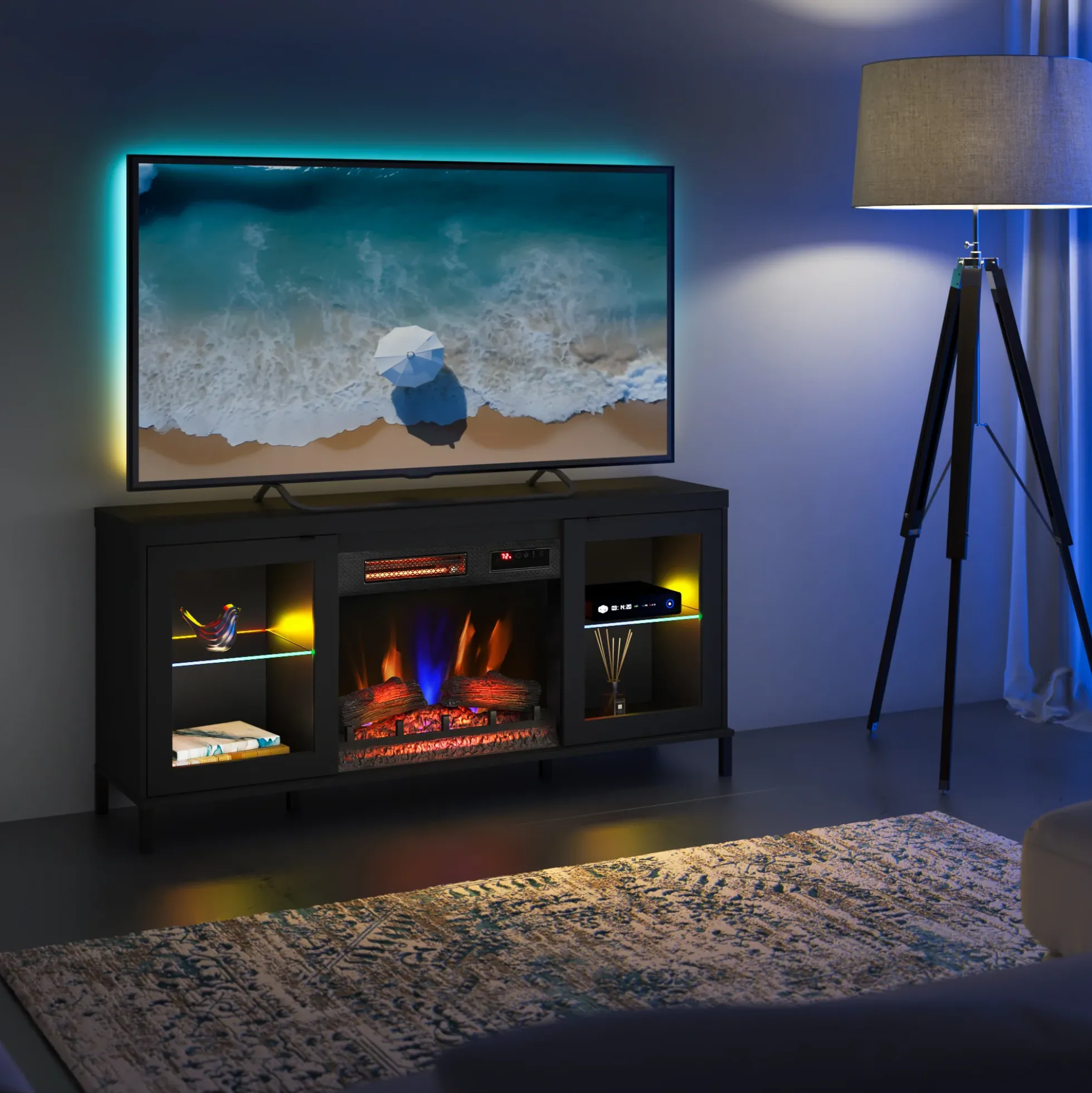duraflame® Electric Fireplace TV Stand with Modern LED Lights and Storage