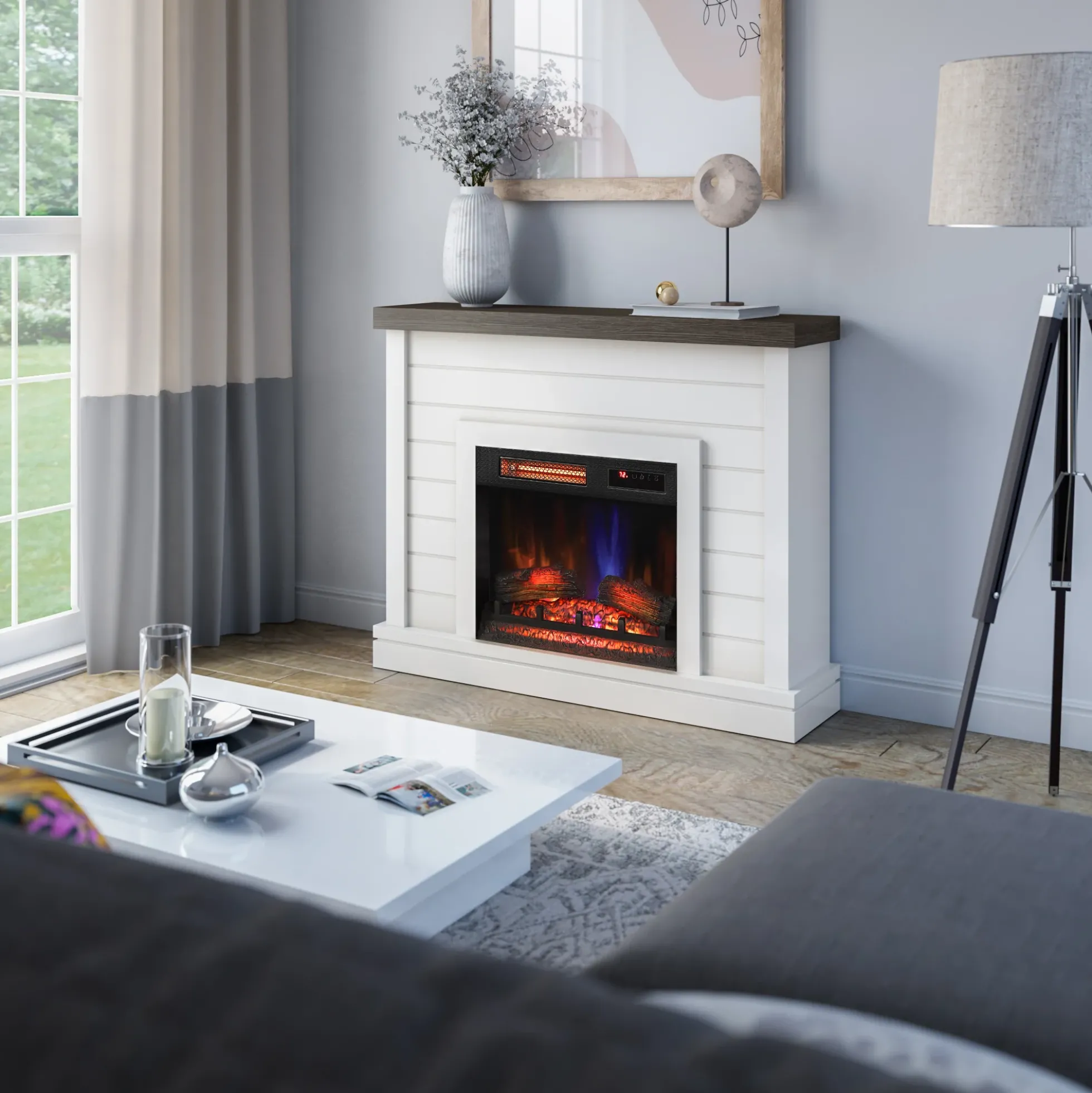 duraflame® Electric Fireplace Shiplap Wall Mantel