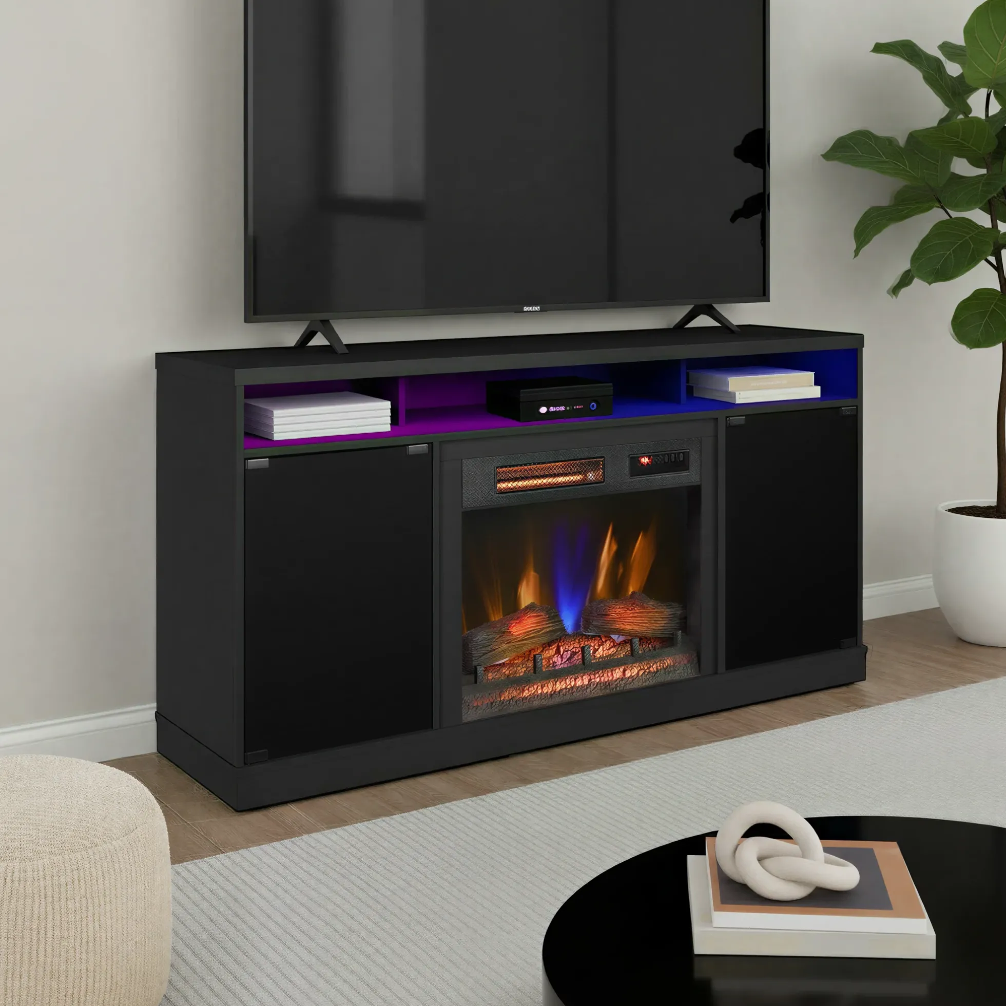 duraflame® Electric Fireplace TV Stand with Modern LED Accent Lighting & Remote