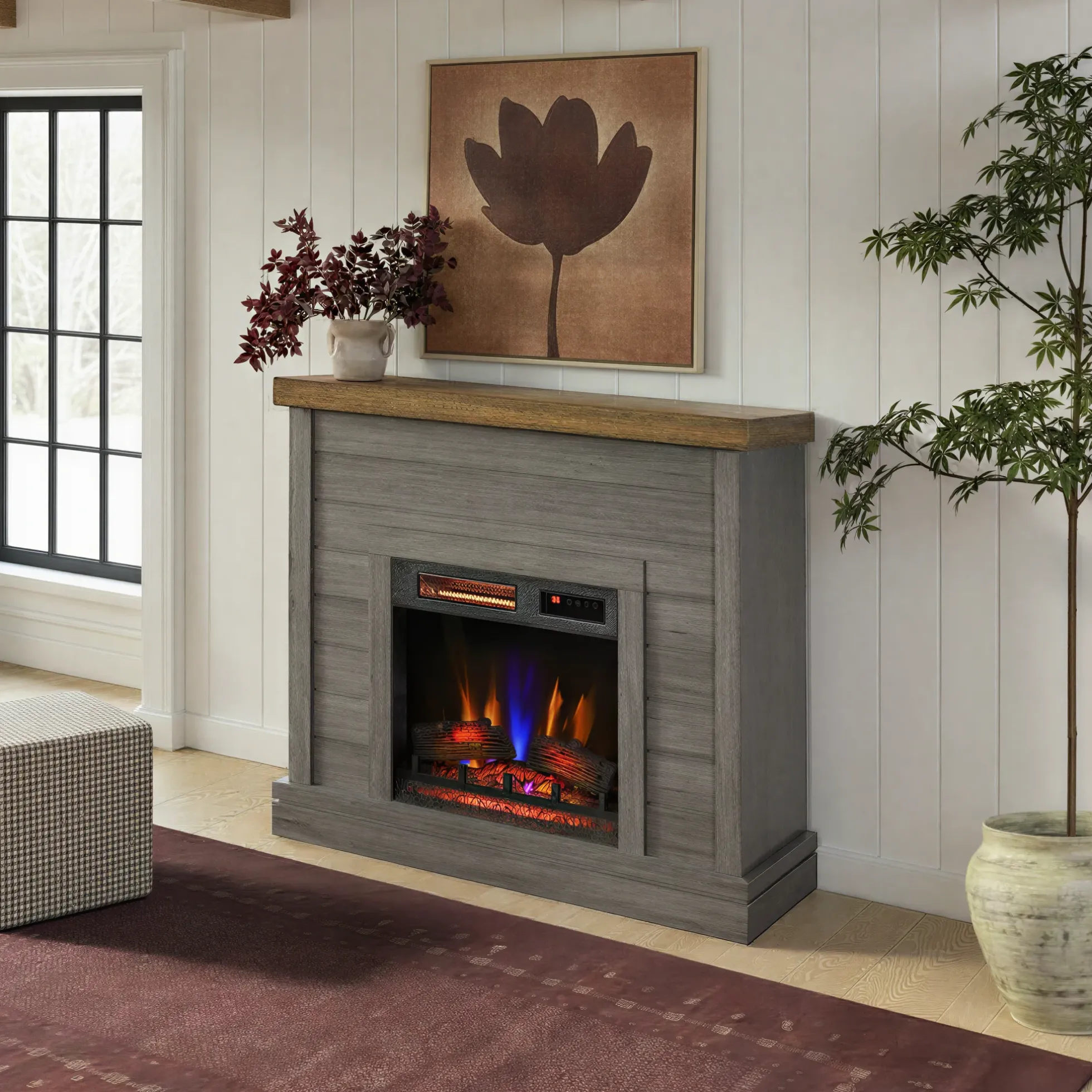 duraflame® Farmhouse Shiplap Electric Fireplace Wall Mantel