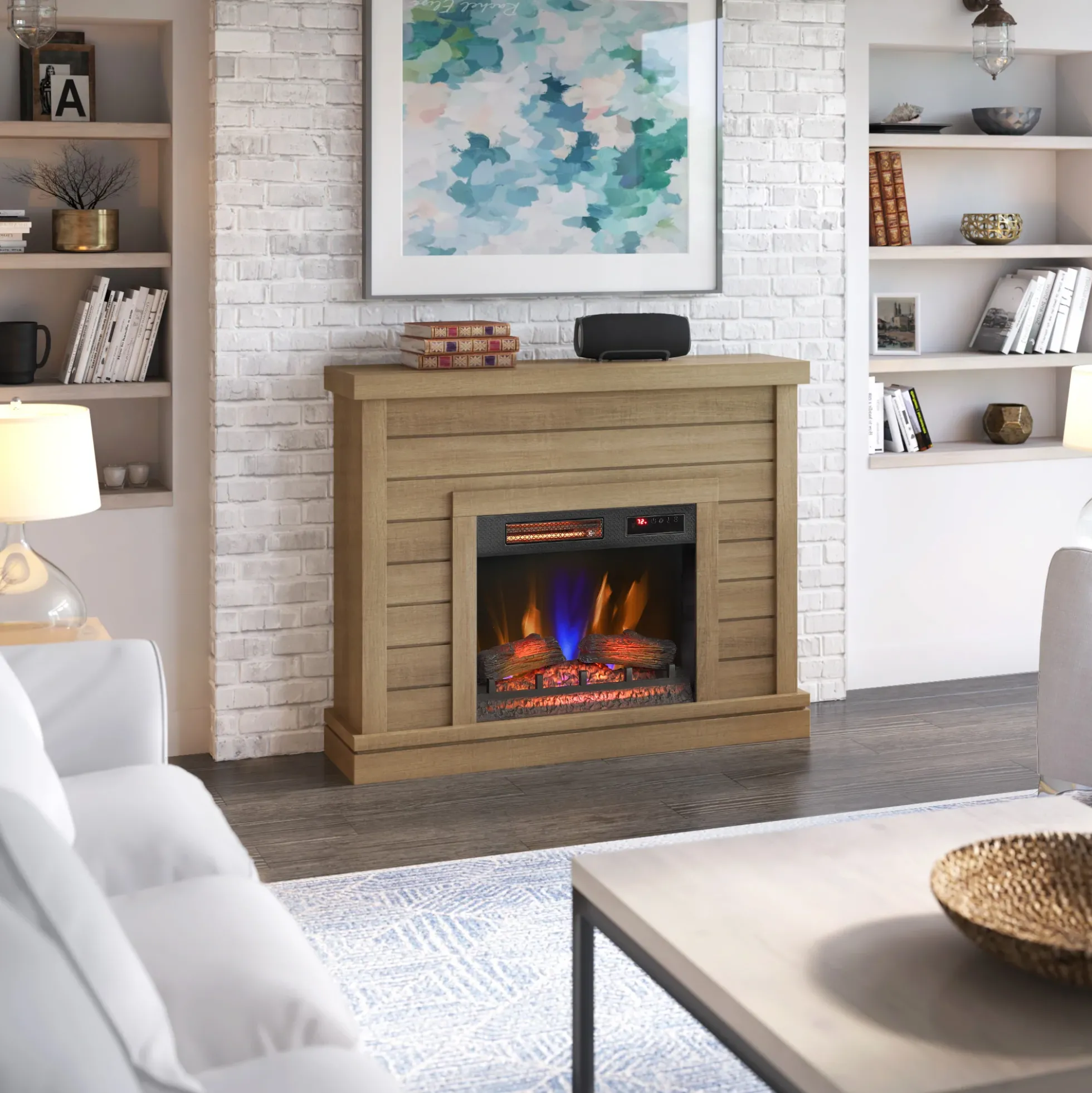 duraflame® Farmhouse Shiplap Electric Fireplace Wall Mantel