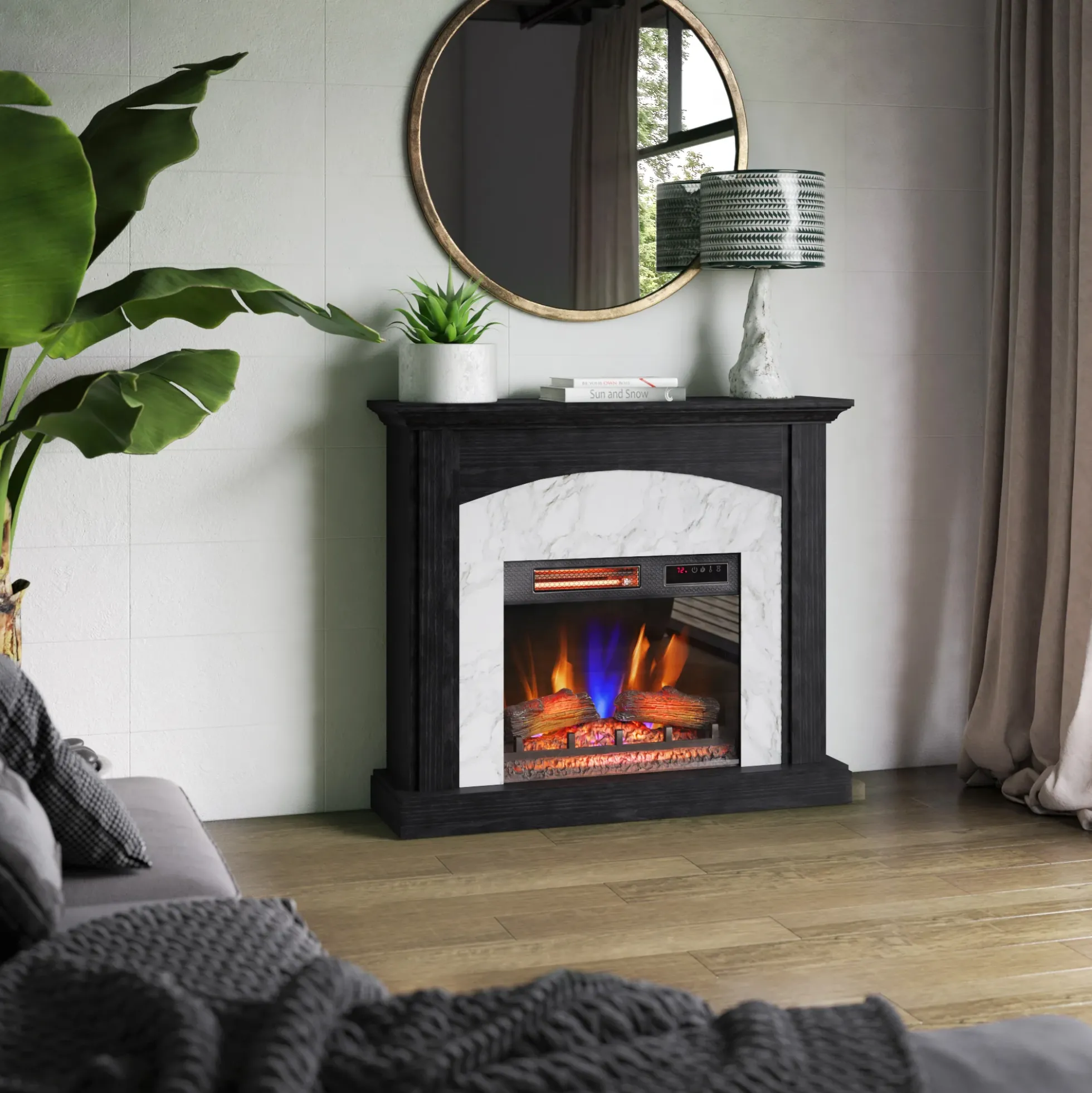 duraflame® Faux Marble Electric Fireplace Wall Mantel