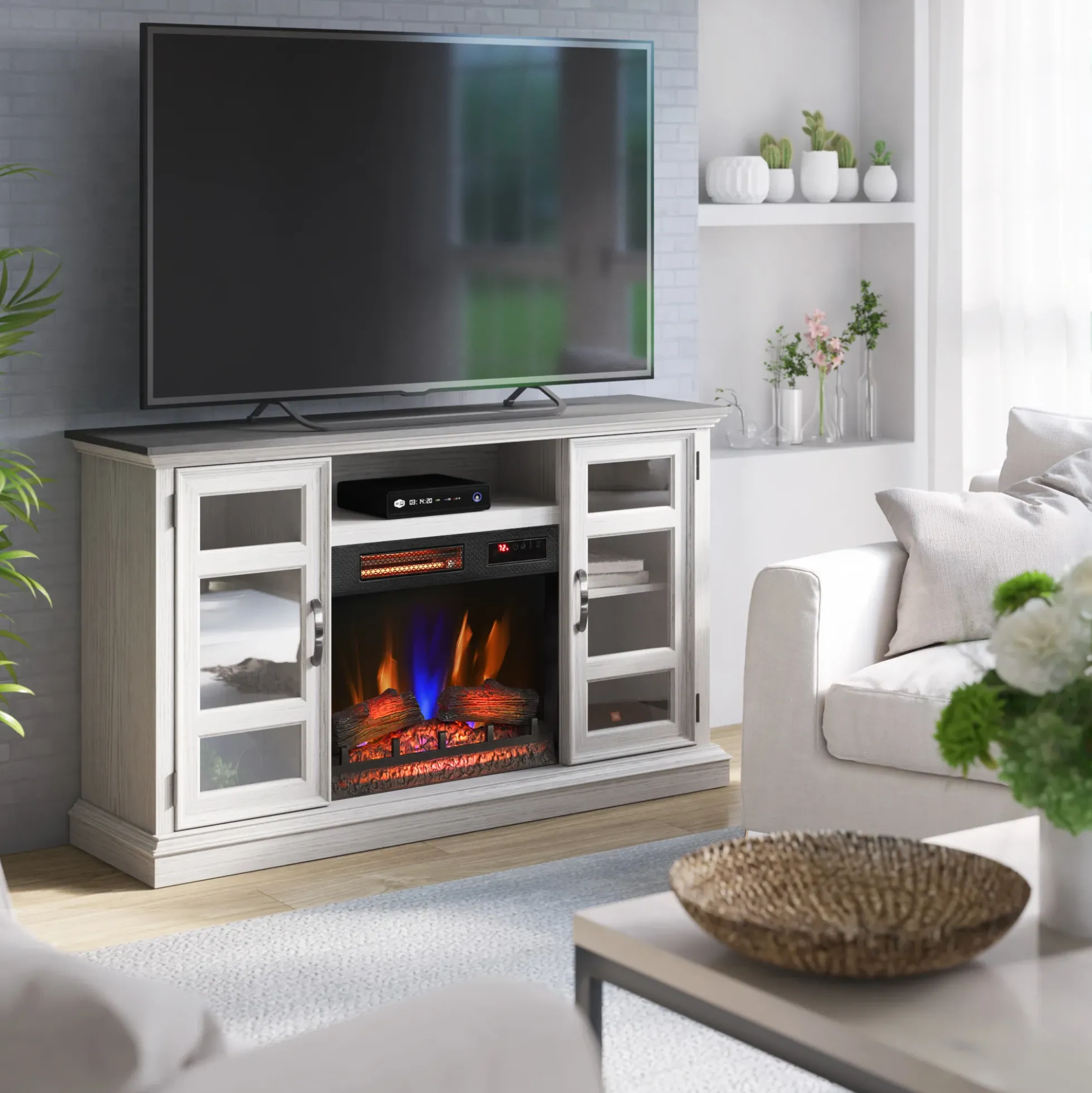 duraflame® Two Tone Wood Oak Electric Fireplace TV Stand with 3D Flames