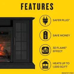 duraflame® Windowpane Glass Door Electric Fireplace TV Stand Media Console