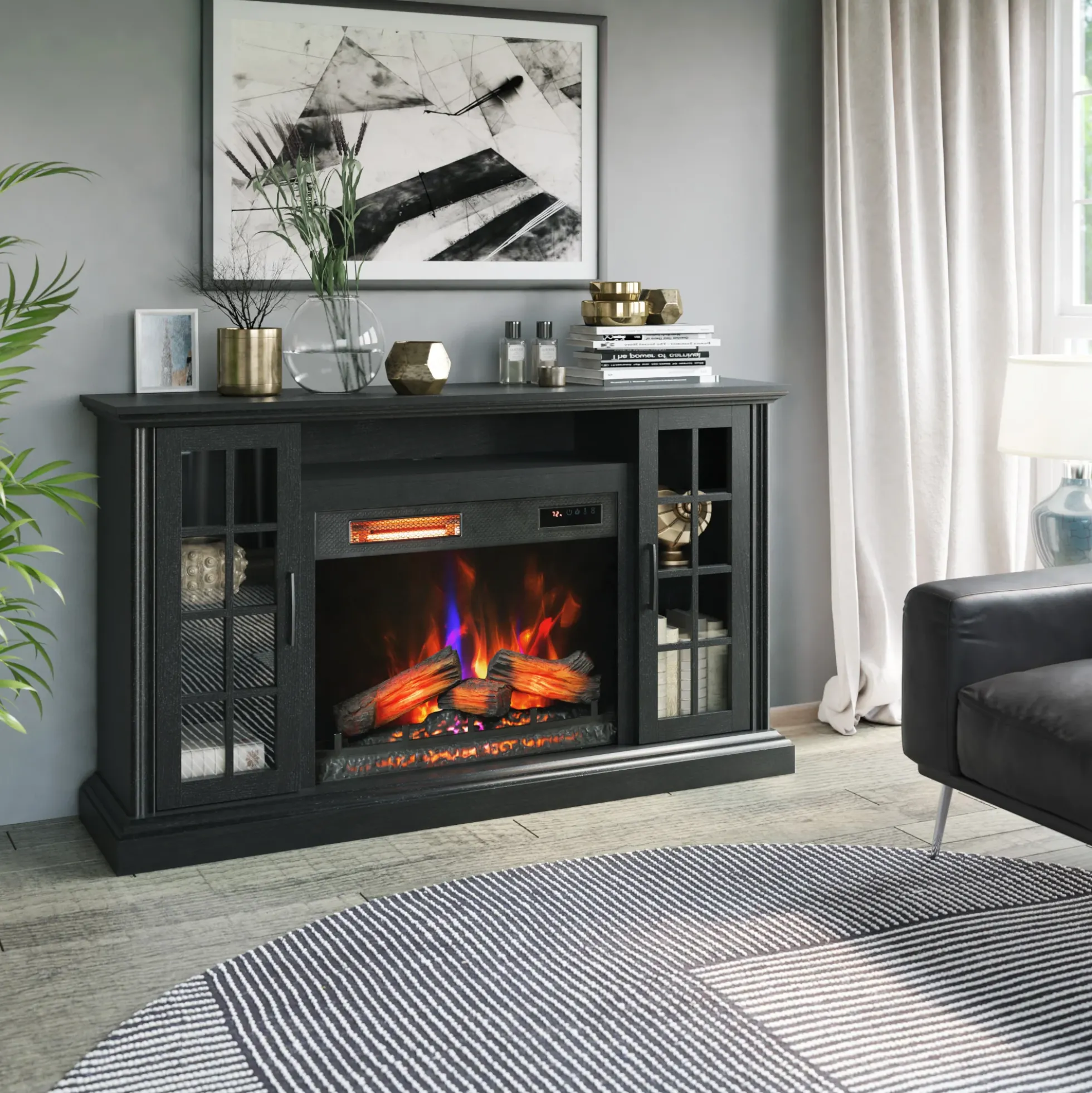 duraflame® Windowpane Glass Door Electric Fireplace TV Stand Media Console