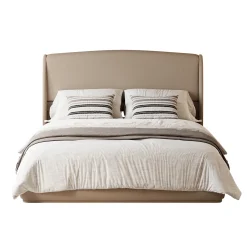Elegant Linen Upholstered Queen Bed Frame with Wingback Headboard