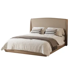 Elegant Linen Upholstered Queen Bed Frame with Wingback Headboard