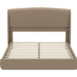 Elegant Linen Upholstered Queen Bed Frame with Wingback Headboard