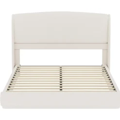 Elegant Linen Upholstered Queen Bed Frame with Wingback Headboard