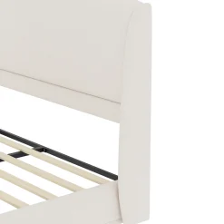 Elegant Linen Upholstered Queen Bed Frame with Wingback Headboard