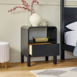 Elias Modern Curved-Frame Solid Wood Nightstand