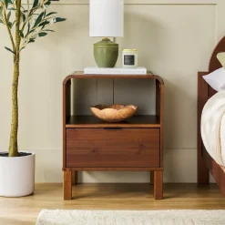 Elias Modern Curved-Frame Solid Wood Nightstand