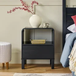 Elias Modern Curved-Frame Solid Wood Nightstand