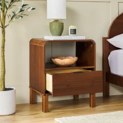 Elias Modern Curved-Frame Solid Wood Nightstand