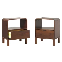 Elias Modern Curved-Frame Solid Wood Nightstand