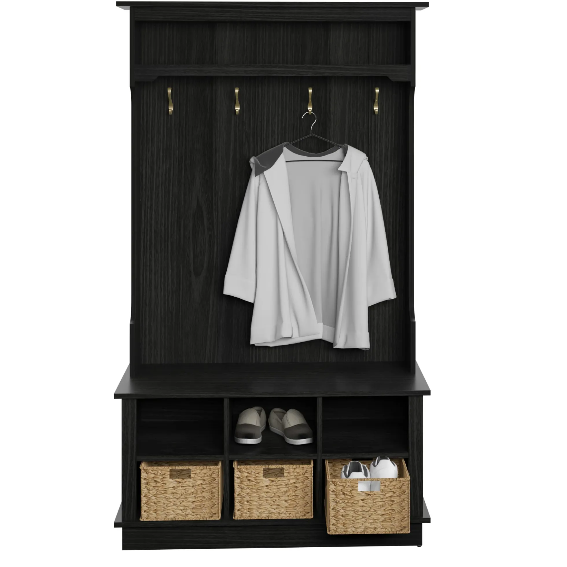 Entryway Hall Tree with Baskets and Open Storage