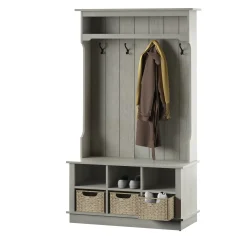Entryway Hall Tree with Baskets and Open Storage
