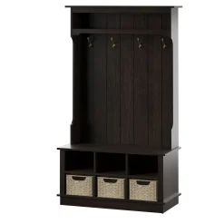 Entryway Hall Tree with Baskets and Open Storage