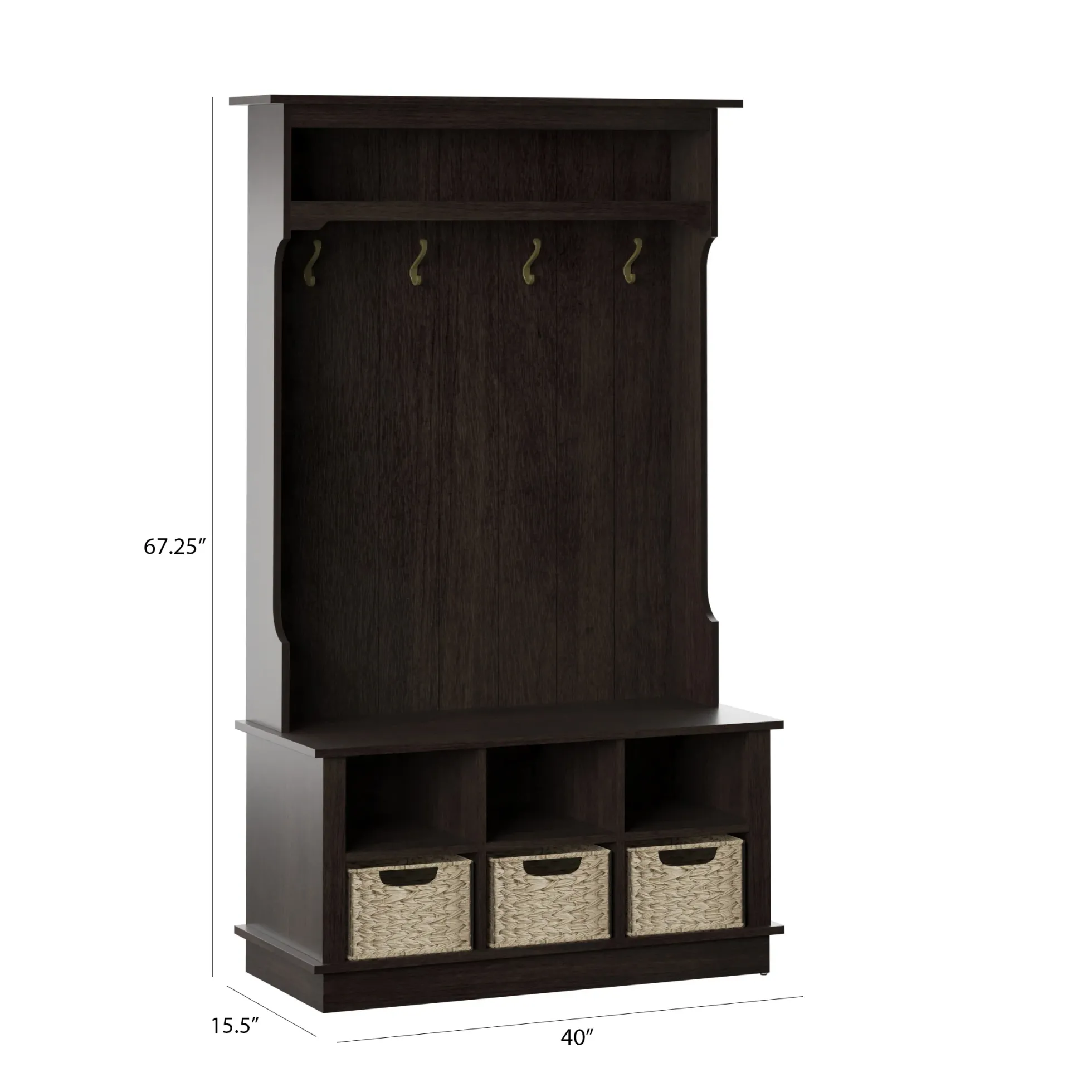 Entryway Hall Tree with Baskets and Open Storage