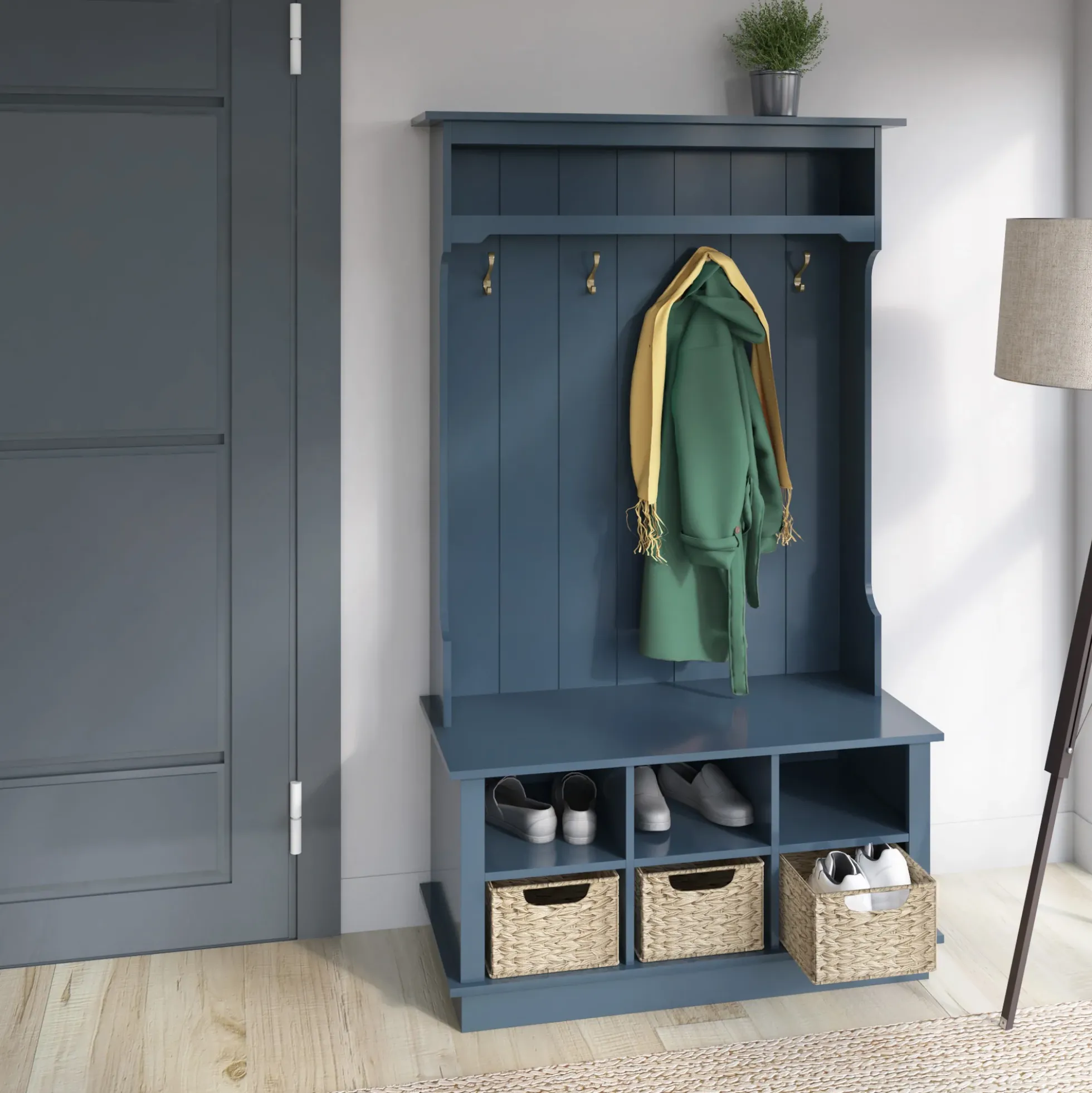 Entryway Hall Tree with Baskets and Open Storage